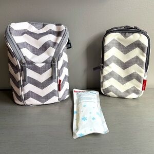 Skip Hop Grab & Go Insulated Bottle Holder & Wet Dry Bag for Diapers Gray White